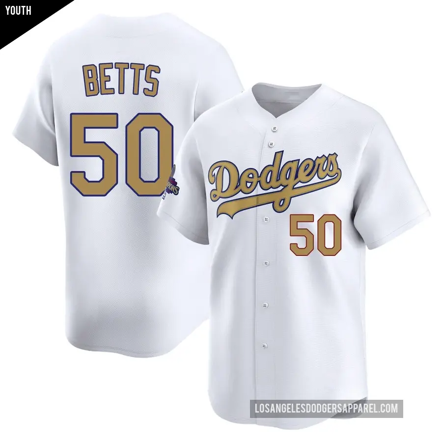 Youth Los Angeles Dodgers ＃50 Mookie Betts Limited Gold White 2025 Collection Jersey