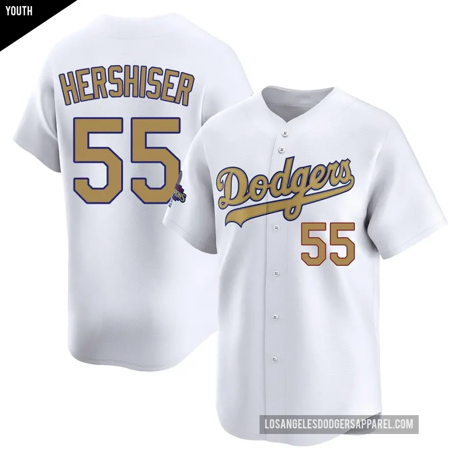 Youth Los Angeles Dodgers ＃55 Orel Hershiser Limited Gold White 2025 Collection Jersey