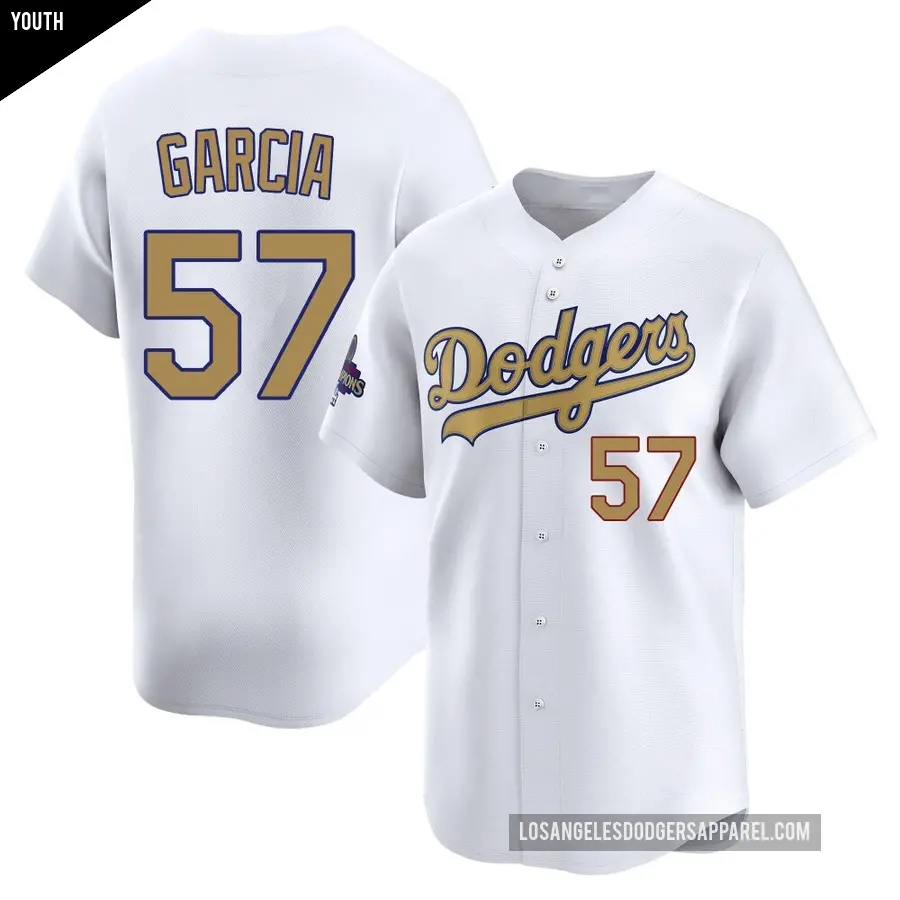 Youth Los Angeles Dodgers ＃57 Luis Garcia Limited Gold White 2025 Collection Jersey