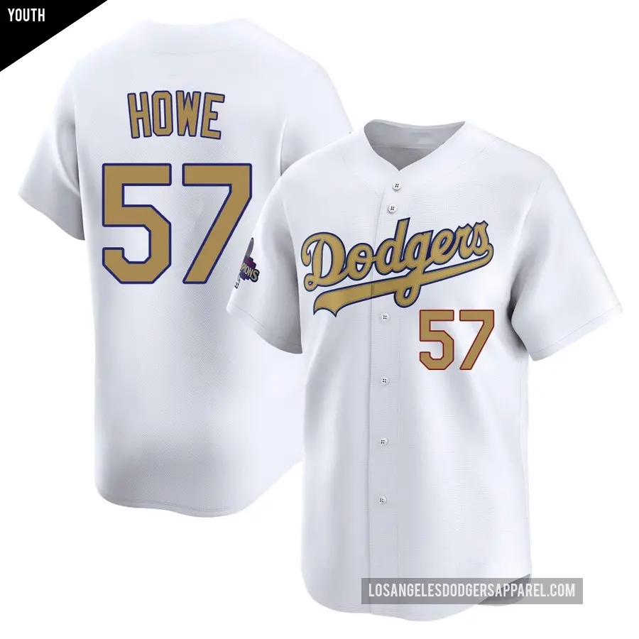 Youth Los Angeles Dodgers ＃57 Steve Howe Limited Gold White 2025 Collection Jersey