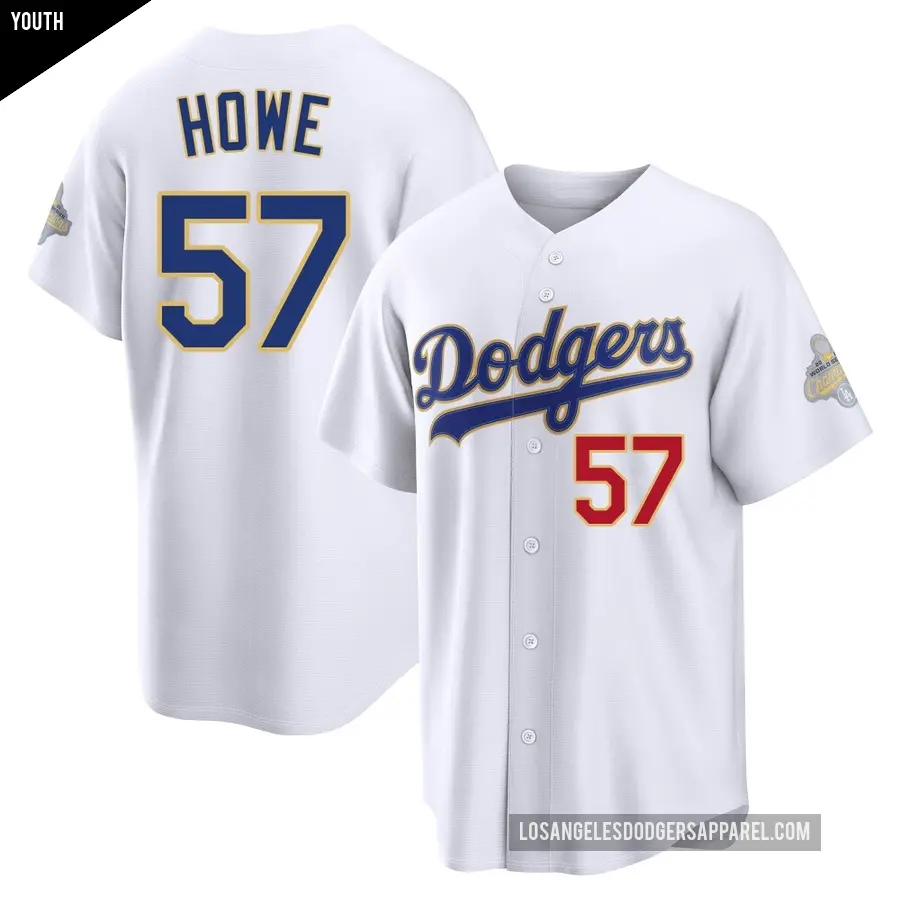 Youth Los Angeles Dodgers ＃57 Steve Howe Limited Gold White 2026 Collection Stadium Jersey