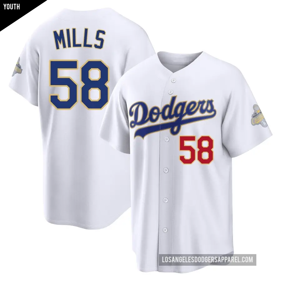 Youth Los Angeles Dodgers ＃58 Wyatt Mills Limited Gold White 2026 Collection Stadium Jersey