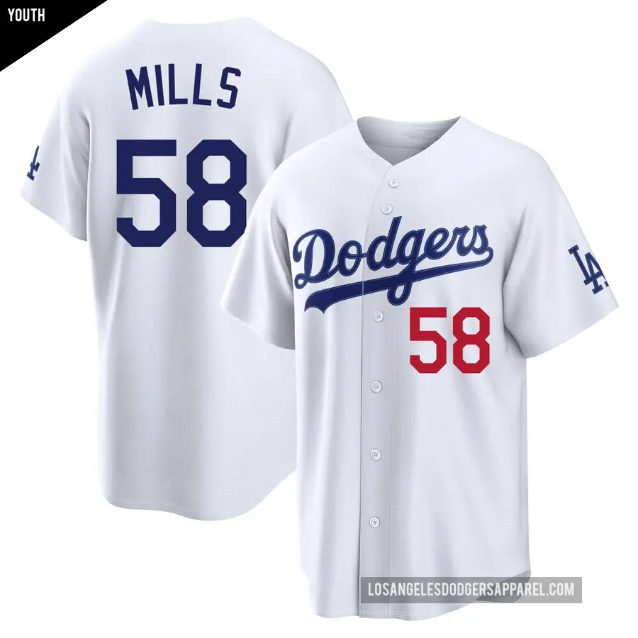 Youth Los Angeles Dodgers ＃58 Wyatt Mills Limited White Home Stadium Jersey