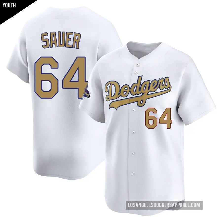 Youth Los Angeles Dodgers ＃64 Matt Sauer Limited Gold White 2025 Collection Jersey