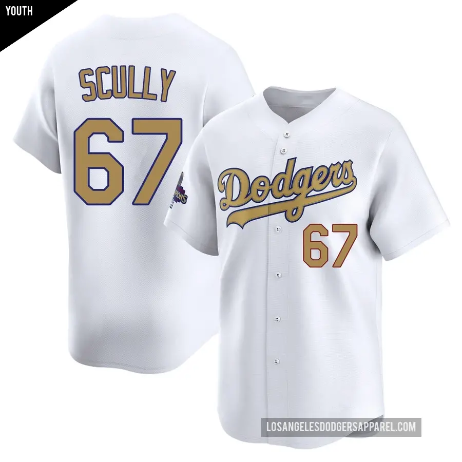 Youth Los Angeles Dodgers ＃67 Vin Scully Limited Gold White 2025 Collection Jersey