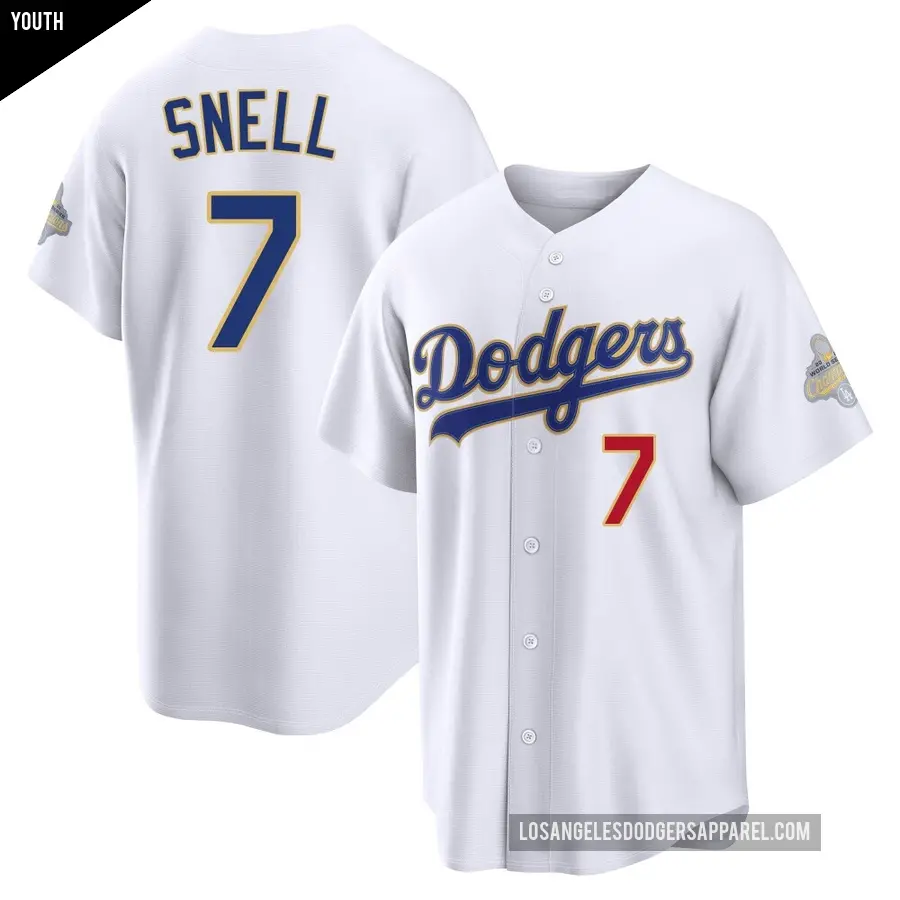Youth Los Angeles Dodgers ＃7 Blake Snell Limited Gold White 2026 Collection Stadium Jersey