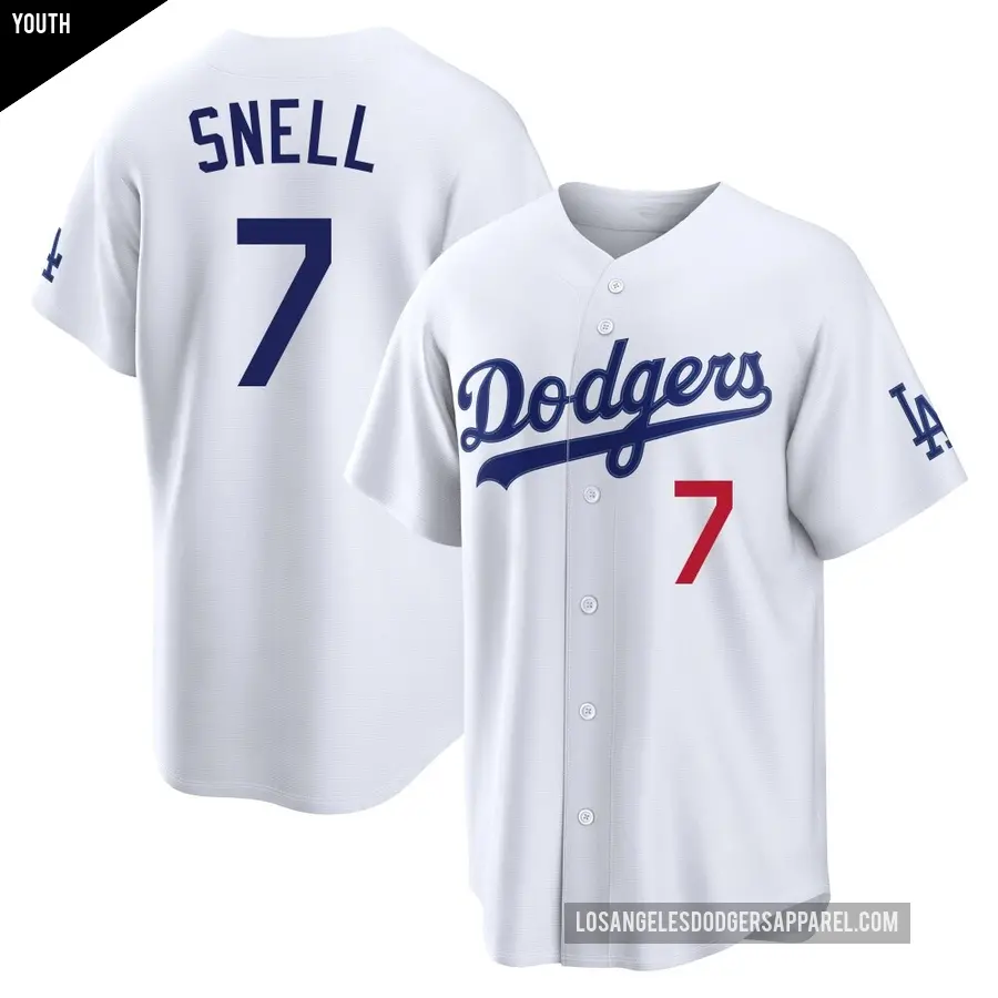 Youth Los Angeles Dodgers ＃7 Blake Snell Limited White Home Stadium Jersey