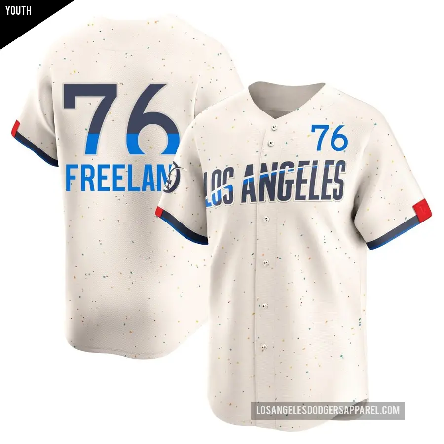 Youth Los Angeles Dodgers ＃76 Alex Freeland Limited Cream 2024 City Connect Jersey