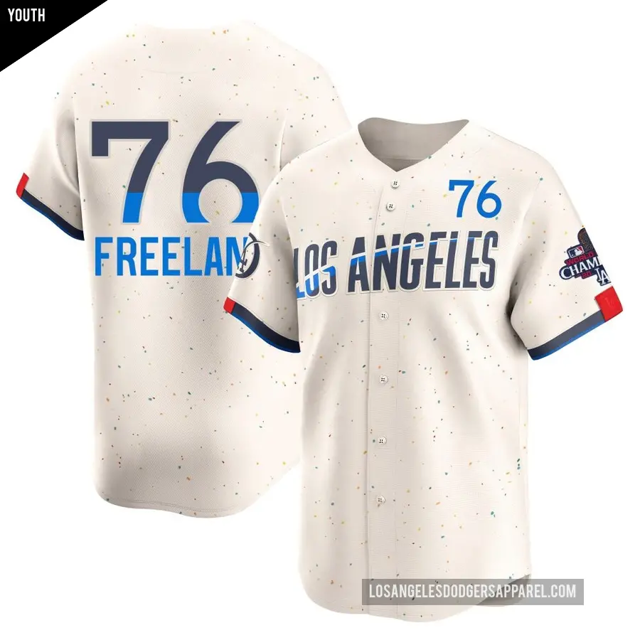 Youth Los Angeles Dodgers ＃76 Alex Freeland Limited Cream 2024 City Connect World Series Champions Jersey