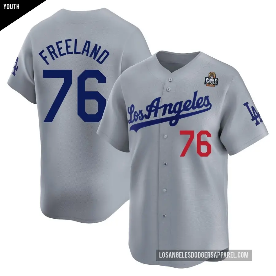Youth Los Angeles Dodgers ＃76 Alex Freeland Limited Gray Away 2024 World Series Jersey