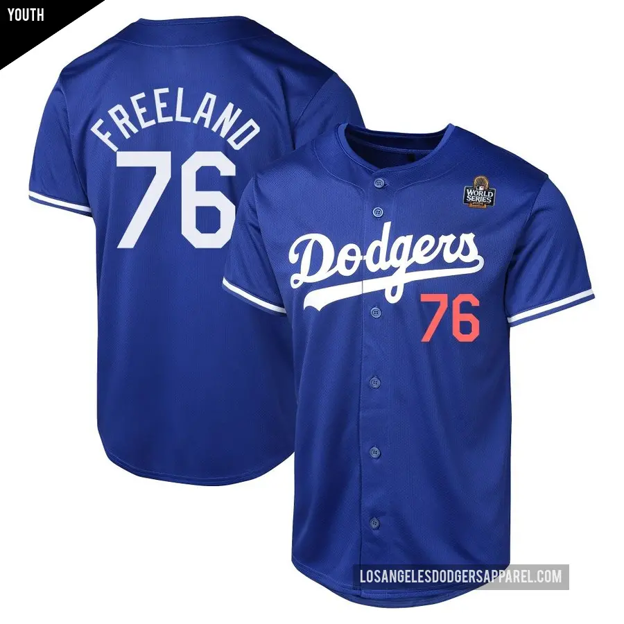 Youth Los Angeles Dodgers ＃76 Alex Freeland Limited Royal Alternate 2024 World Series Jersey