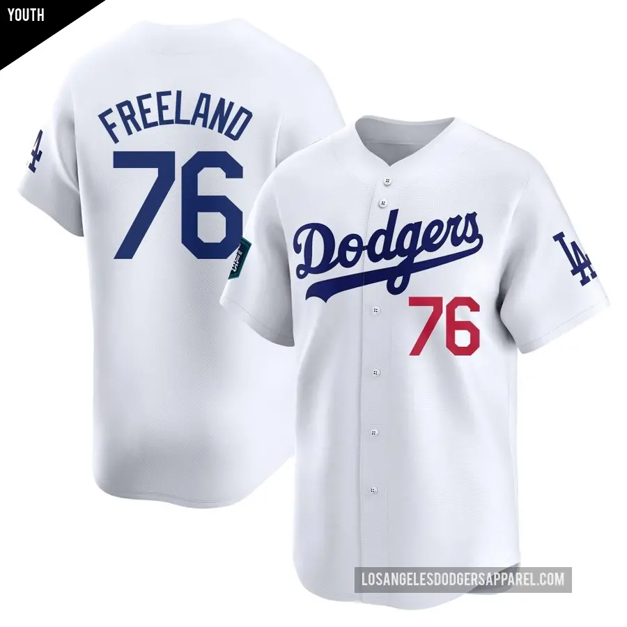 Youth Los Angeles Dodgers ＃76 Alex Freeland Limited White 2024 World Tour Seoul Series Home Jersey