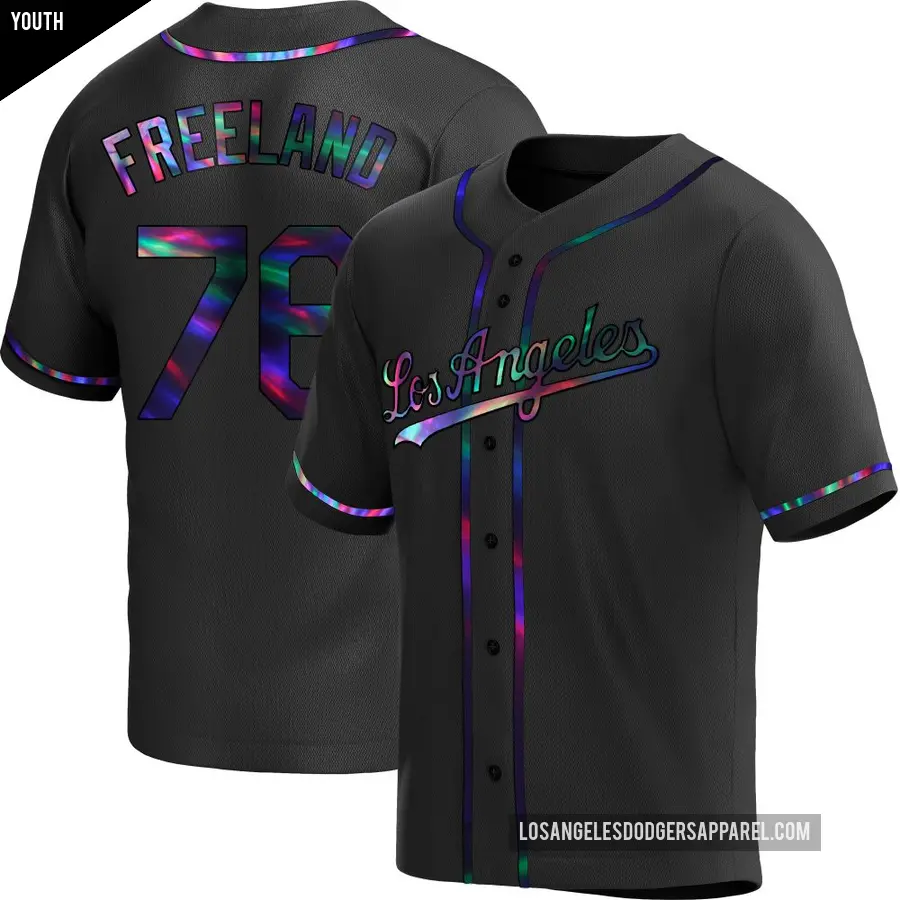 Youth Los Angeles Dodgers ＃76 Alex Freeland Replica Black Holographic Alternate Jersey