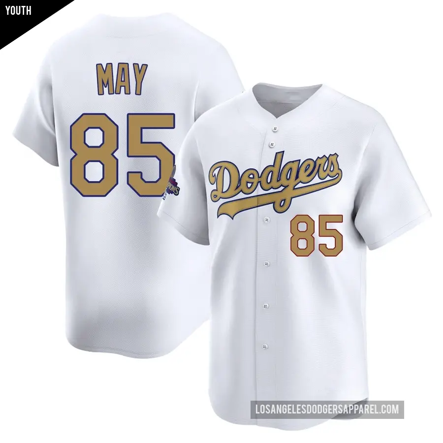 Youth Los Angeles Dodgers ＃85 Dustin May Limited Gold White 2025 Collection Jersey